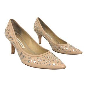 Diane Von Furstenberg Leather Nude Silver Studded Pumps